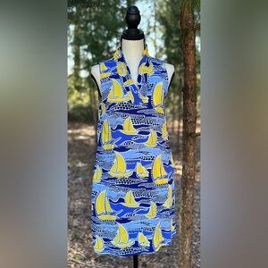 Crown & Ivy blue and yellow sailboat print shift dress